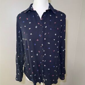 Black Button-Up Shirt with Colorful Print